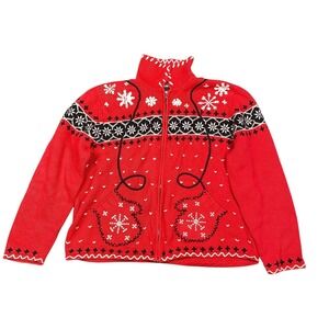 Vintage Studio Joy Women Christmas‎ Sweater Fair Isle Snowflake Zip Up P/L 685